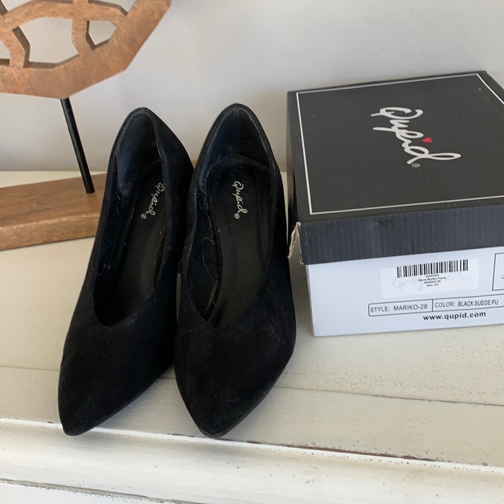 Black Microsuede Block Heels